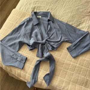 Le Lis Light Blue Tie-Front Button Down Shirt